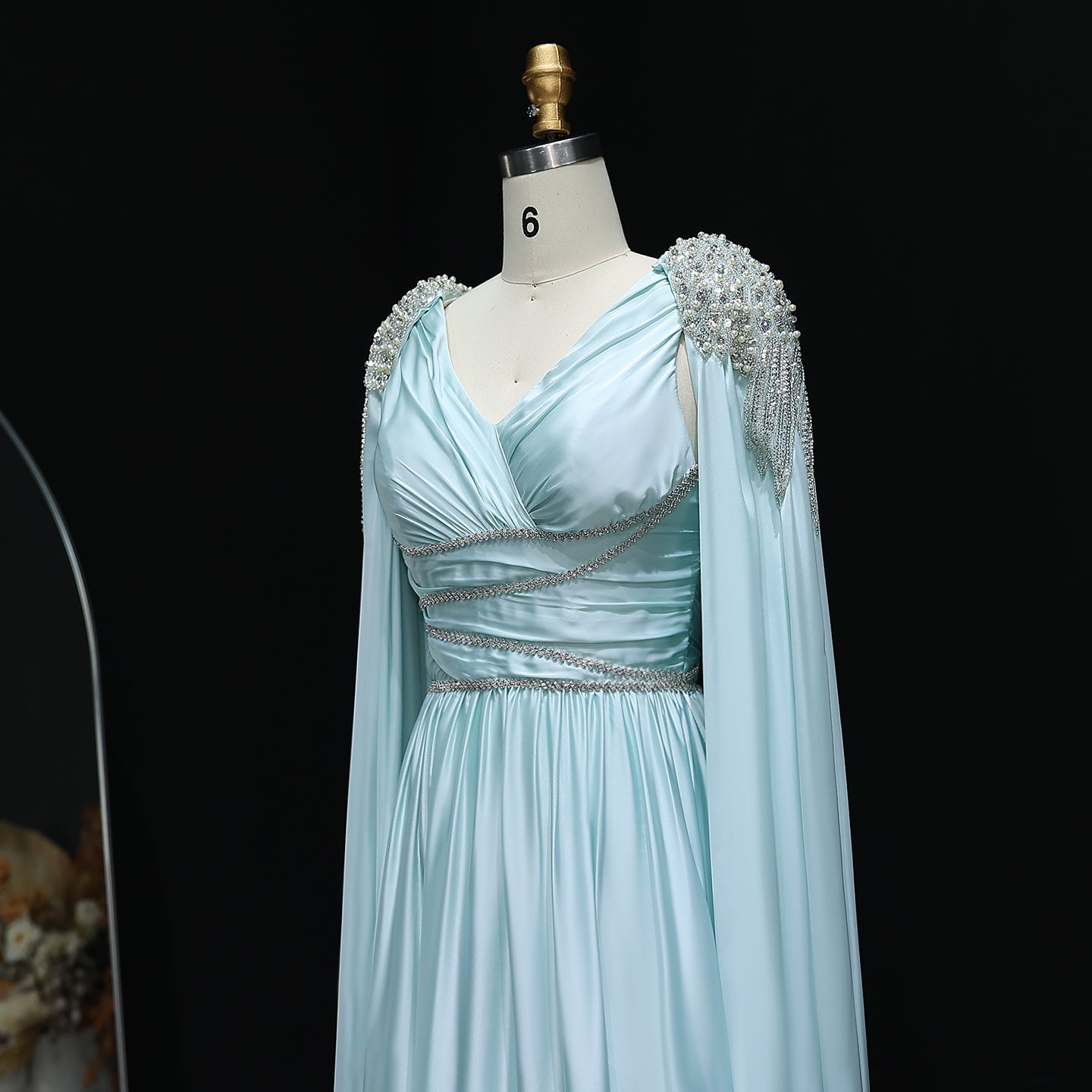 Luxury Crystal Rose Gold Evening Dress with Cape SS589