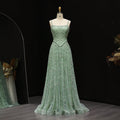 Luxury Sage Green Spaghetti A-Line Evening Dress SS693