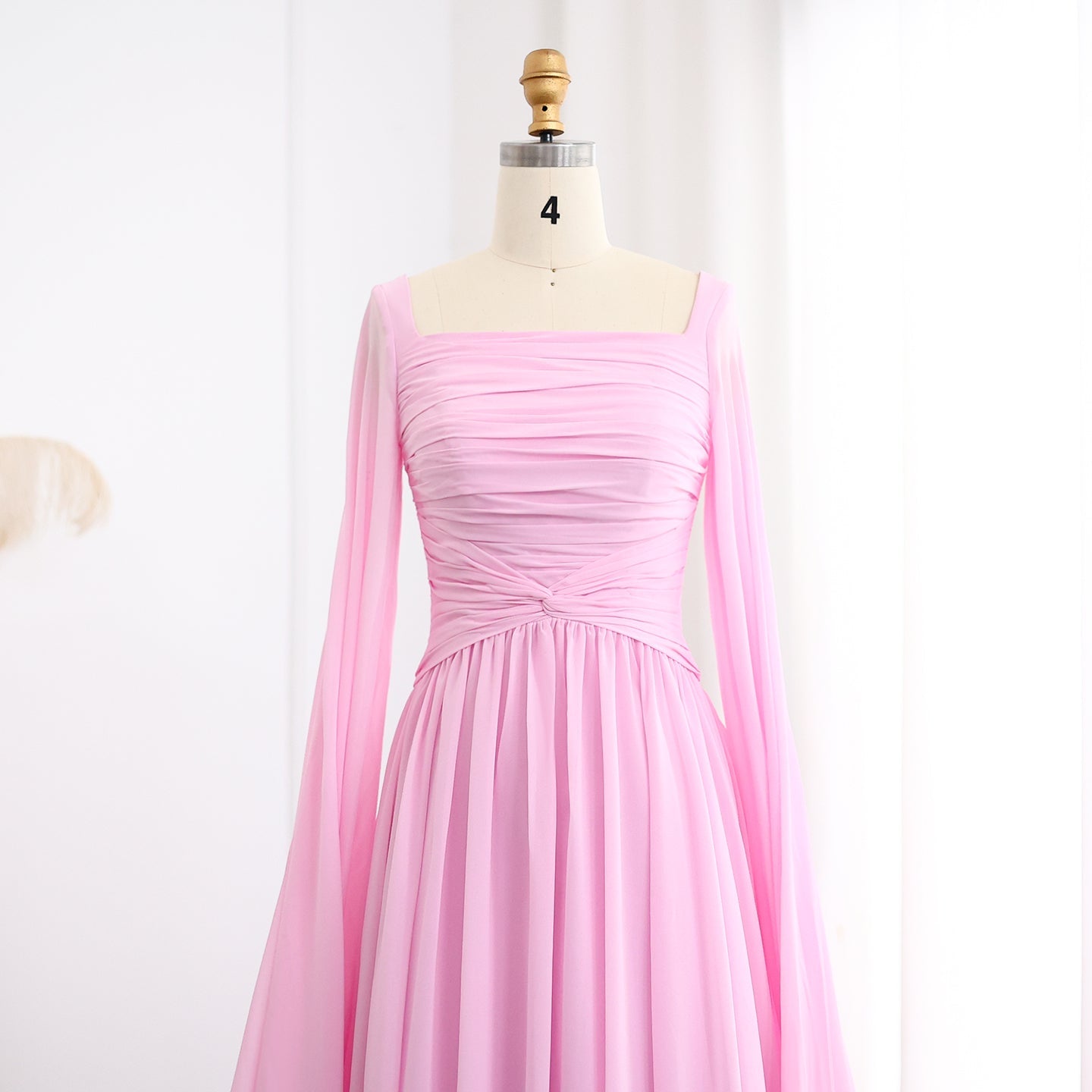 Elegant Red A-Line Chiffon Evening Dress with Cape Sleeves SF032