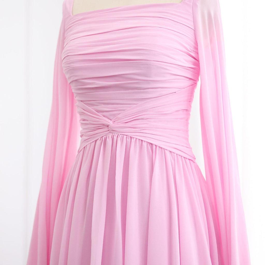 Elegant Red A-Line Chiffon Evening Dress with Cape Sleeves SF032