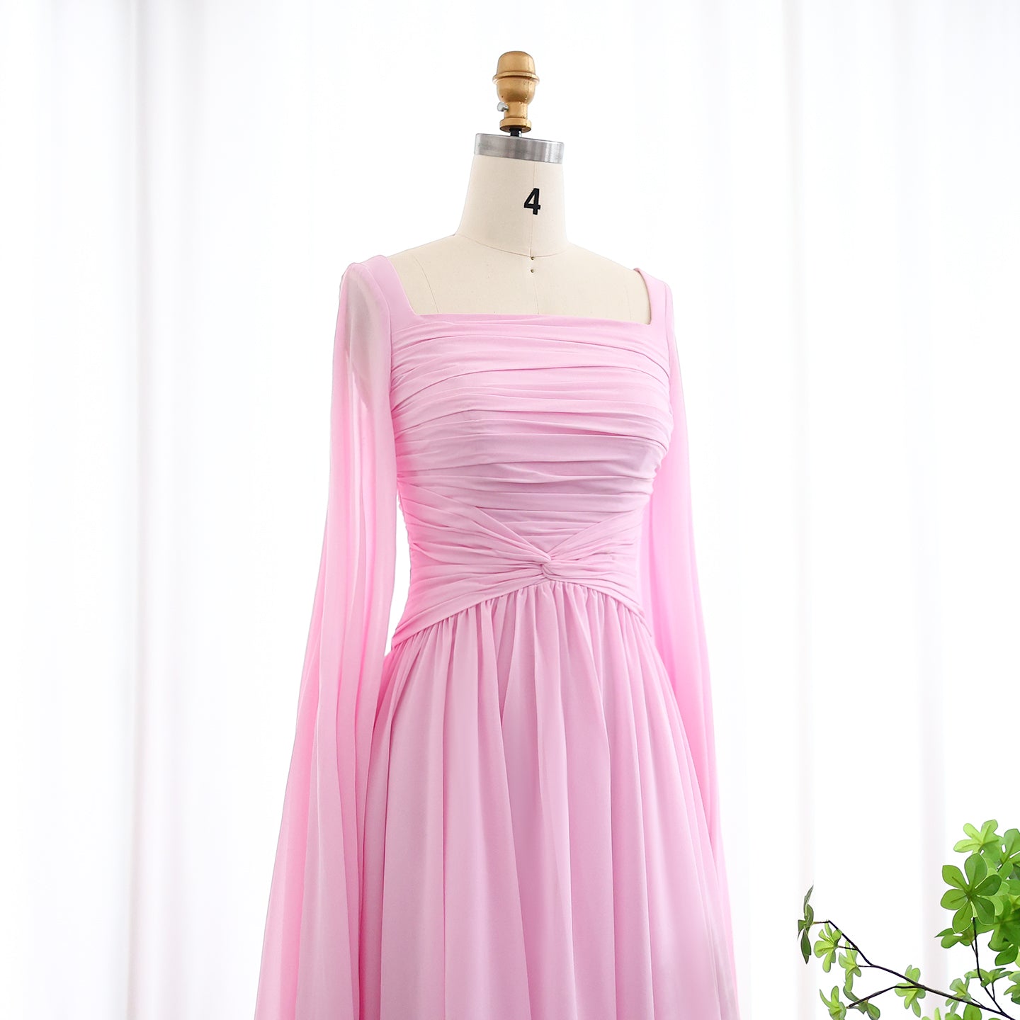 Elegant Red A-Line Chiffon Evening Dress with Cape Sleeves SF032