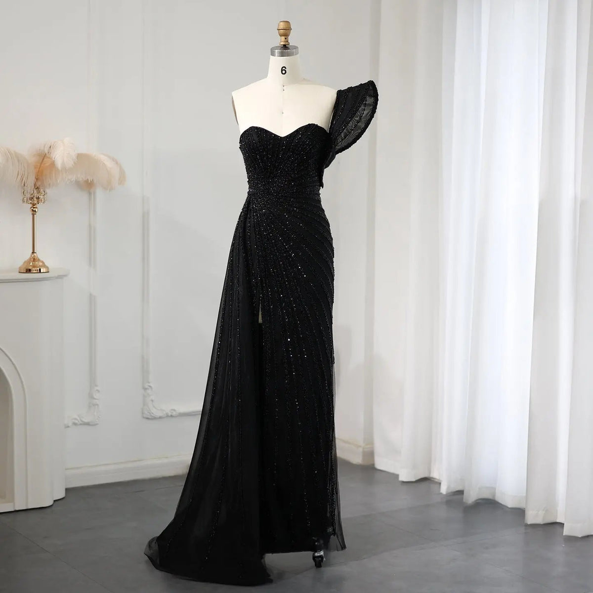 Emerald Green One Shoulder Slit Evening Dress with Overskirt SS201