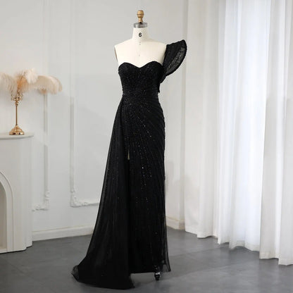 Emerald Green One Shoulder Slit Evening Dress with Overskirt SS201
