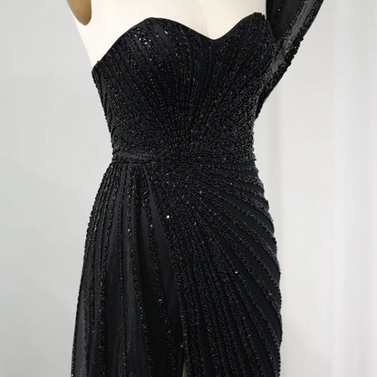 Emerald Green One Shoulder Slit Evening Dress with Overskirt SS201