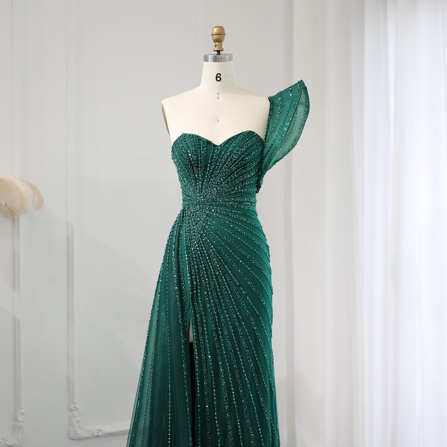 Elegant Emerald Green One Shoulder Evening Dress SS201