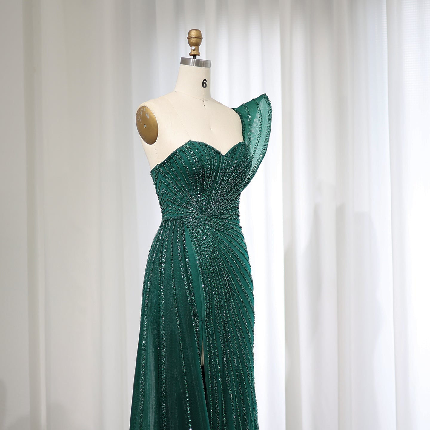 Elegant Emerald Green One Shoulder Evening Dress SS201