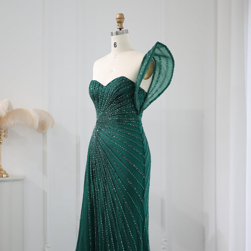 Elegant Emerald Green One Shoulder Evening Dress SS201