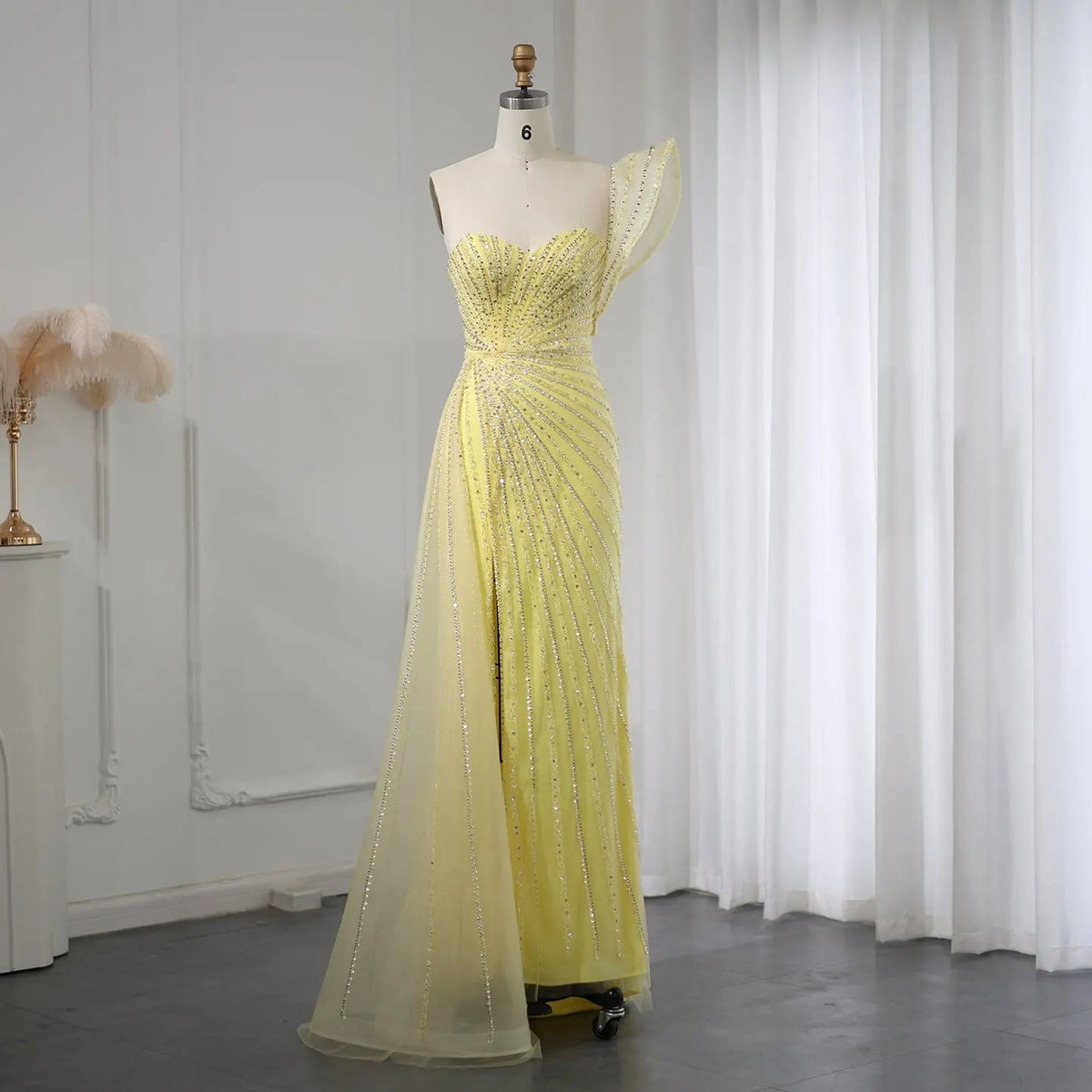 Emerald Green One Shoulder Slit Evening Dress with Overskirt SS201