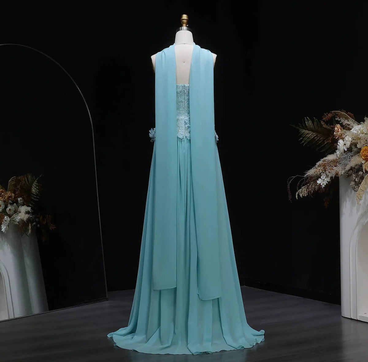 Romantic Aqua Flowy Chiffon Evening Dress SS274