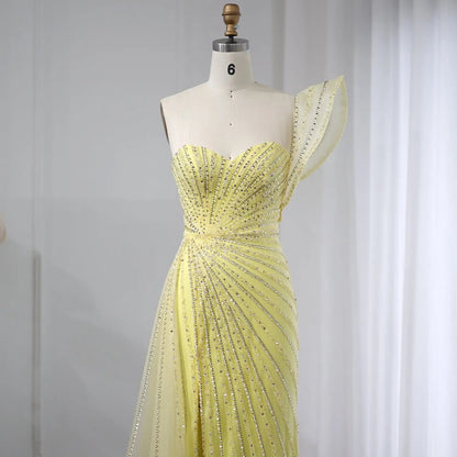 Emerald Green One Shoulder Slit Evening Dress with Overskirt SS201