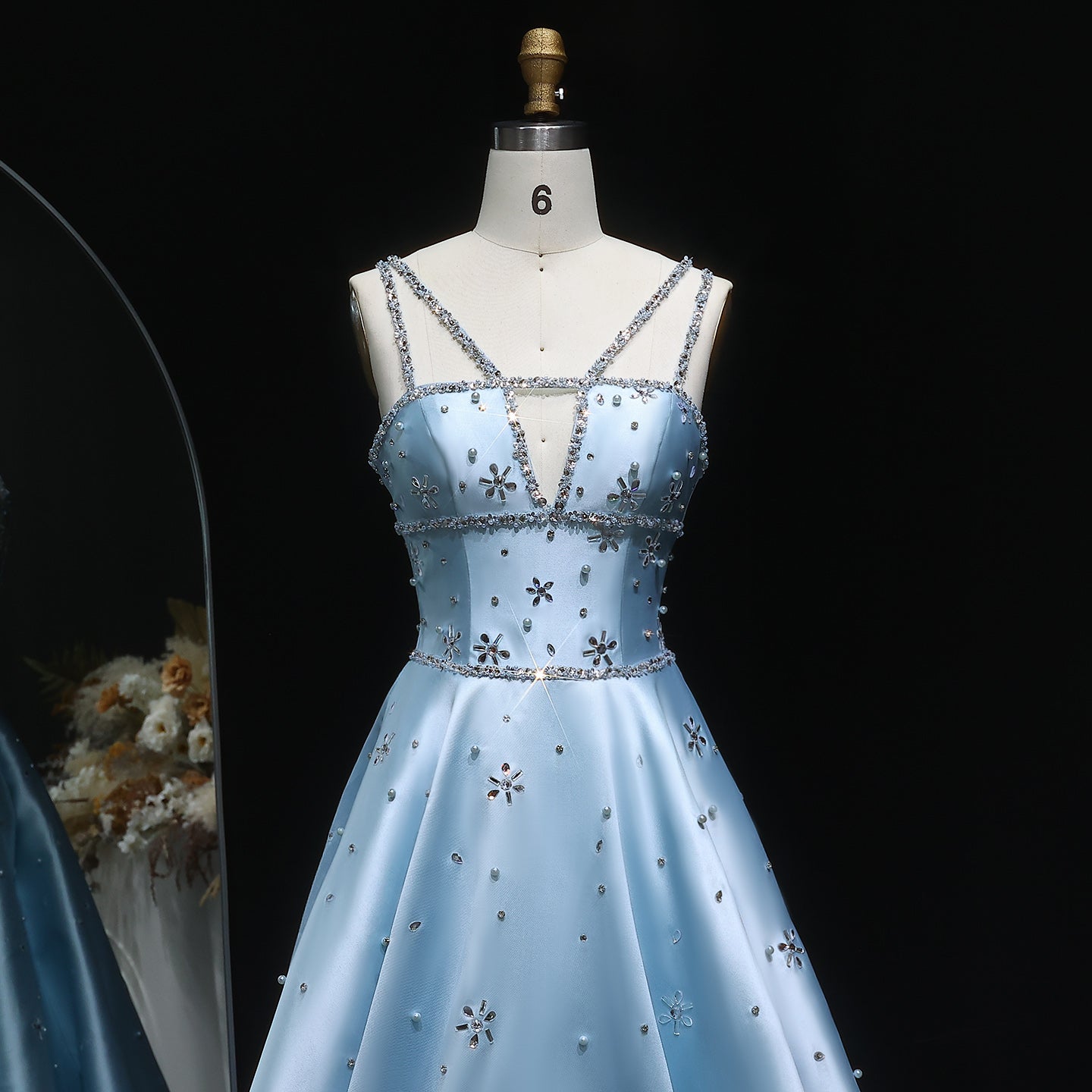 Elegant Blue Embellished Crystal Strap Evening Dress SS428