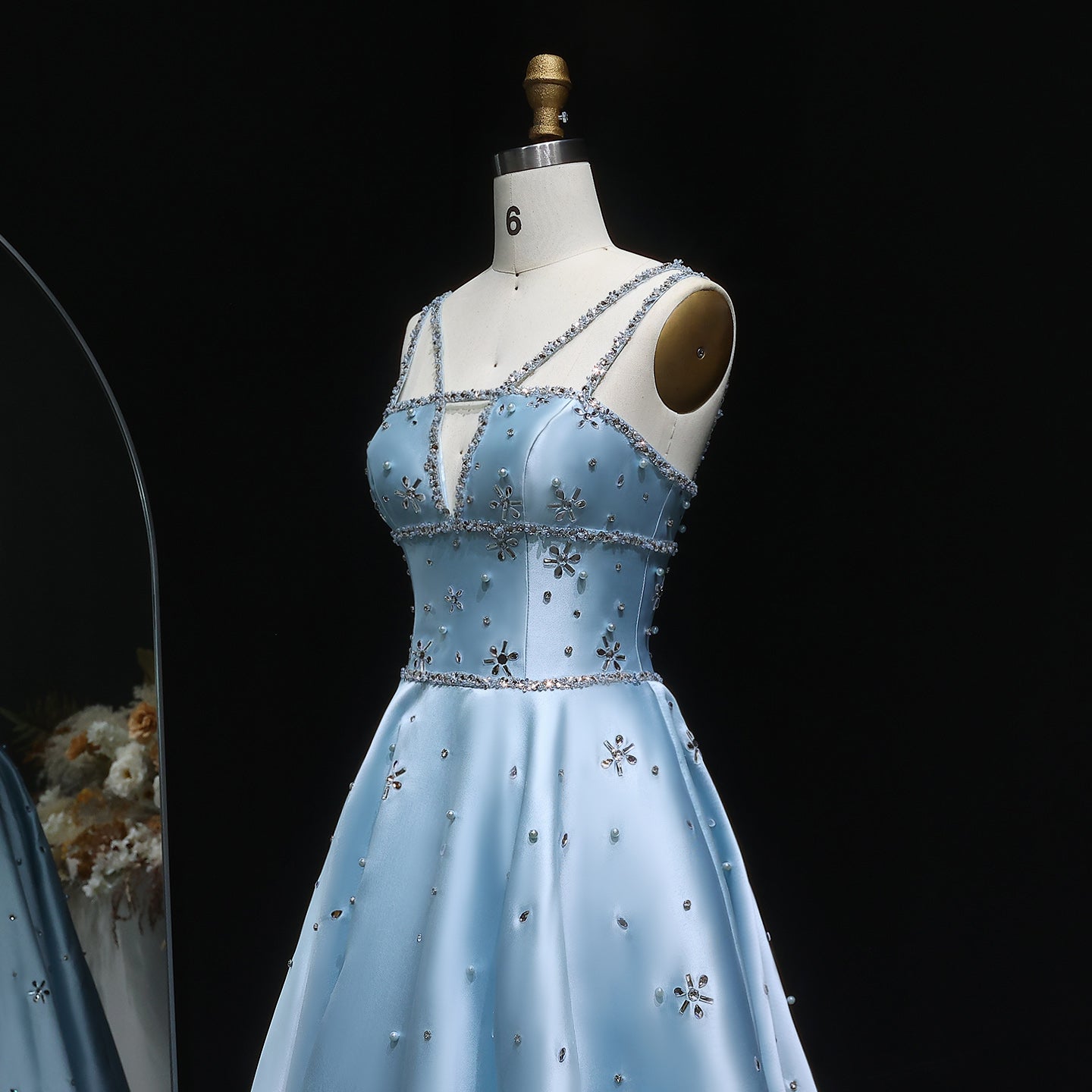 Elegant Blue Embellished Crystal Strap Evening Dress SS428