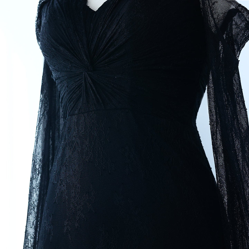 Purple Lace Mermaid Evening Dress with Cape Sleeves SF055