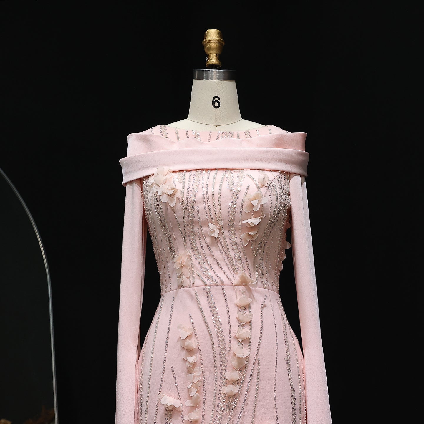 Gorgeous 3D Floral Pink Evening Dress with Cape Sleeves SS272