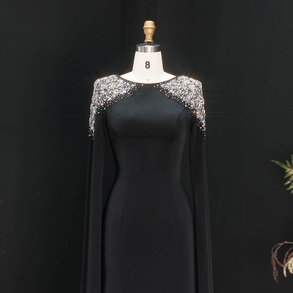 Elegant White Mermaid Evening Dress with Cape Sleeves SF280