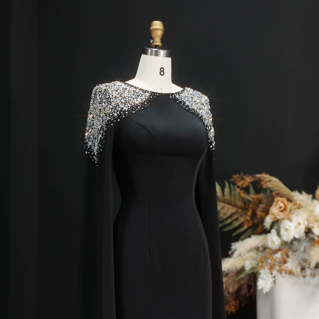 Elegant White Mermaid Evening Dress with Cape Sleeves SF280