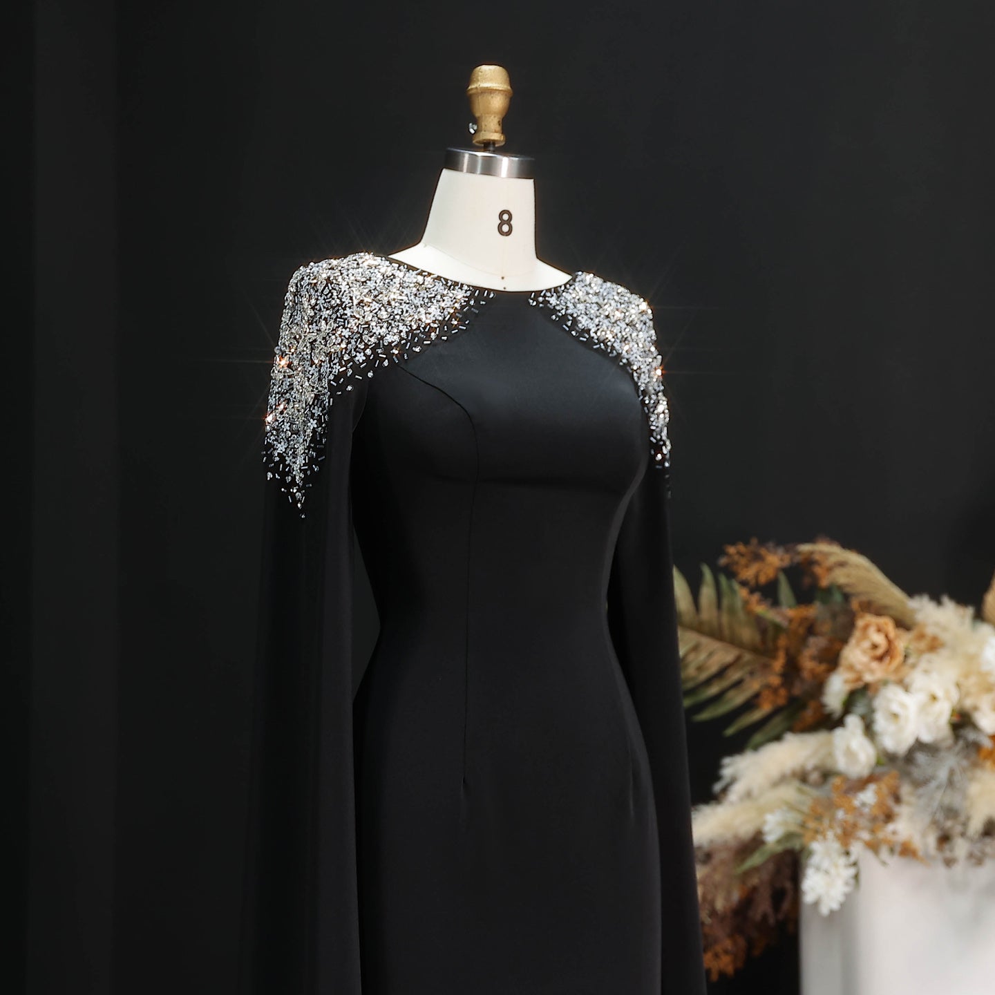 Elegant White Mermaid Evening Dress with Cape Sleeves SF280
