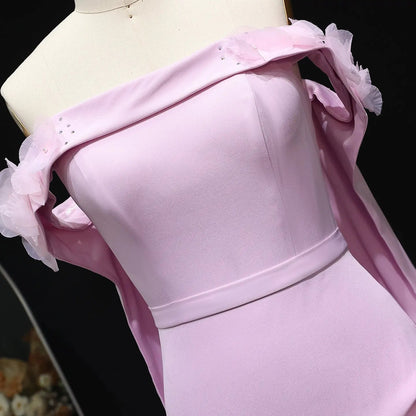 Blush Pink 3D Flowers Arabic Evening Dress with Cape SS281