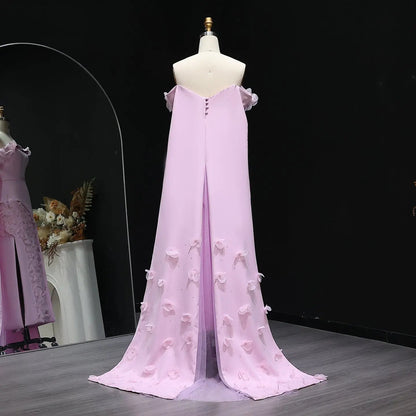 Blush Pink 3D Flowers Arabic Evening Dress with Cape SS281