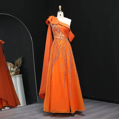 Luxury One Shoulder Olive Green Evening Dress SS323