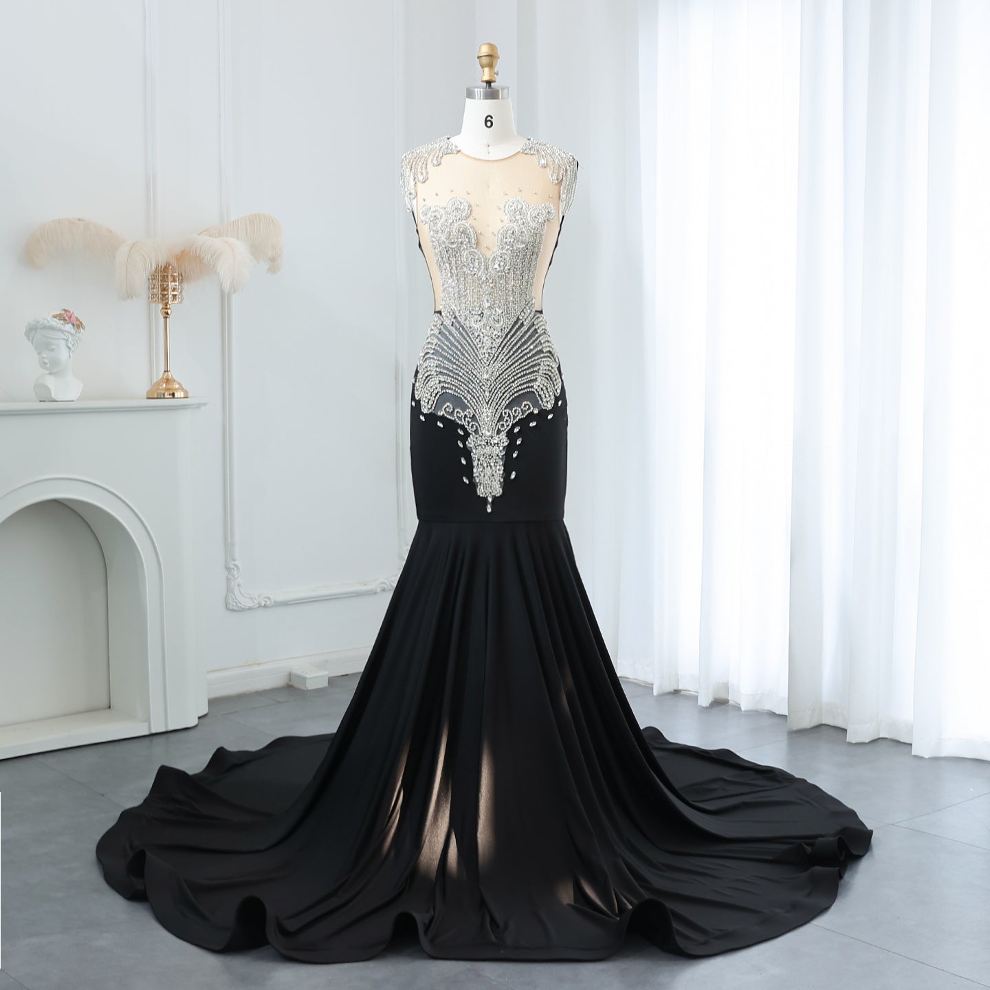 Luxury Crystal Royal Blue Mermaid Prom Dresses with Train RM057