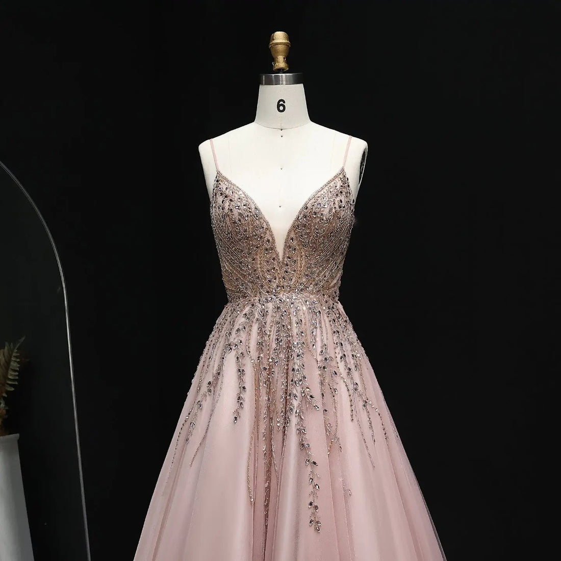 Luxury Crystal Pink Evening Dress with Ruffles SS584