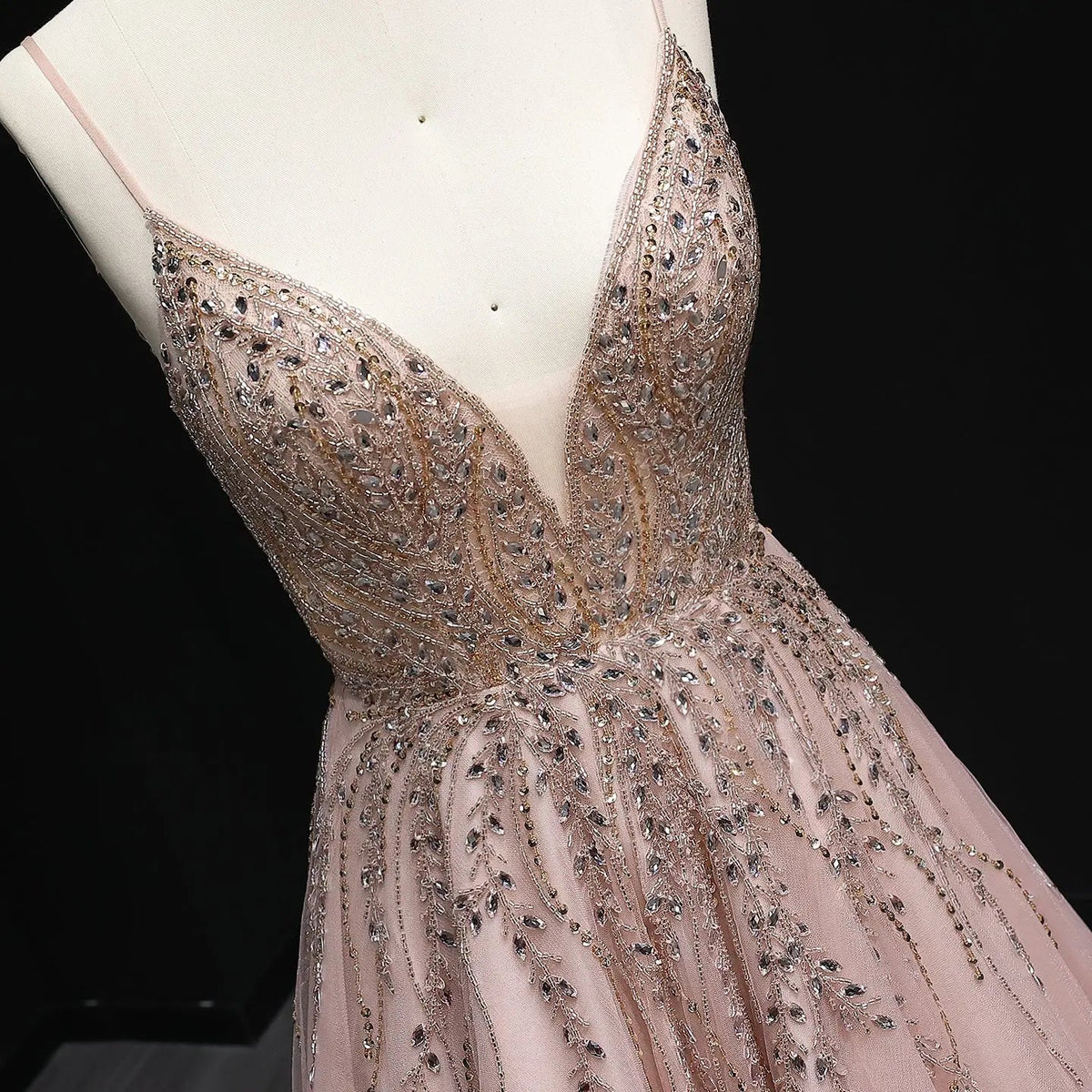 Luxury Crystal Pink Evening Dress with Ruffles SS584