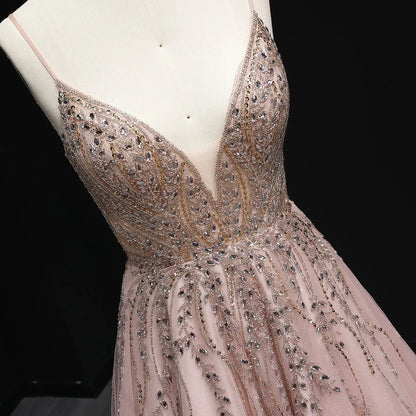Luxury Crystal Pink Evening Dress with Ruffles SS584