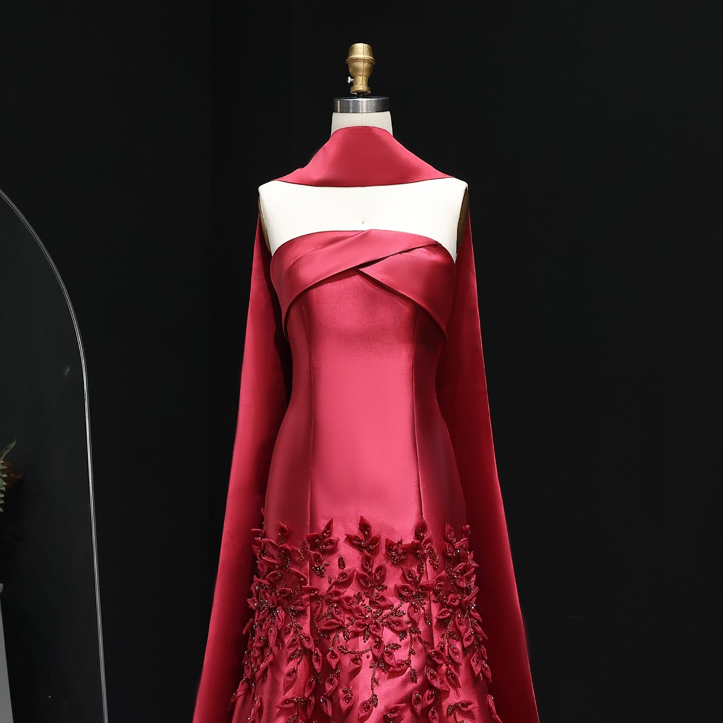 Luxury 3D Leaves Blush Pink Mermaid Evening Dress with Cape SS463