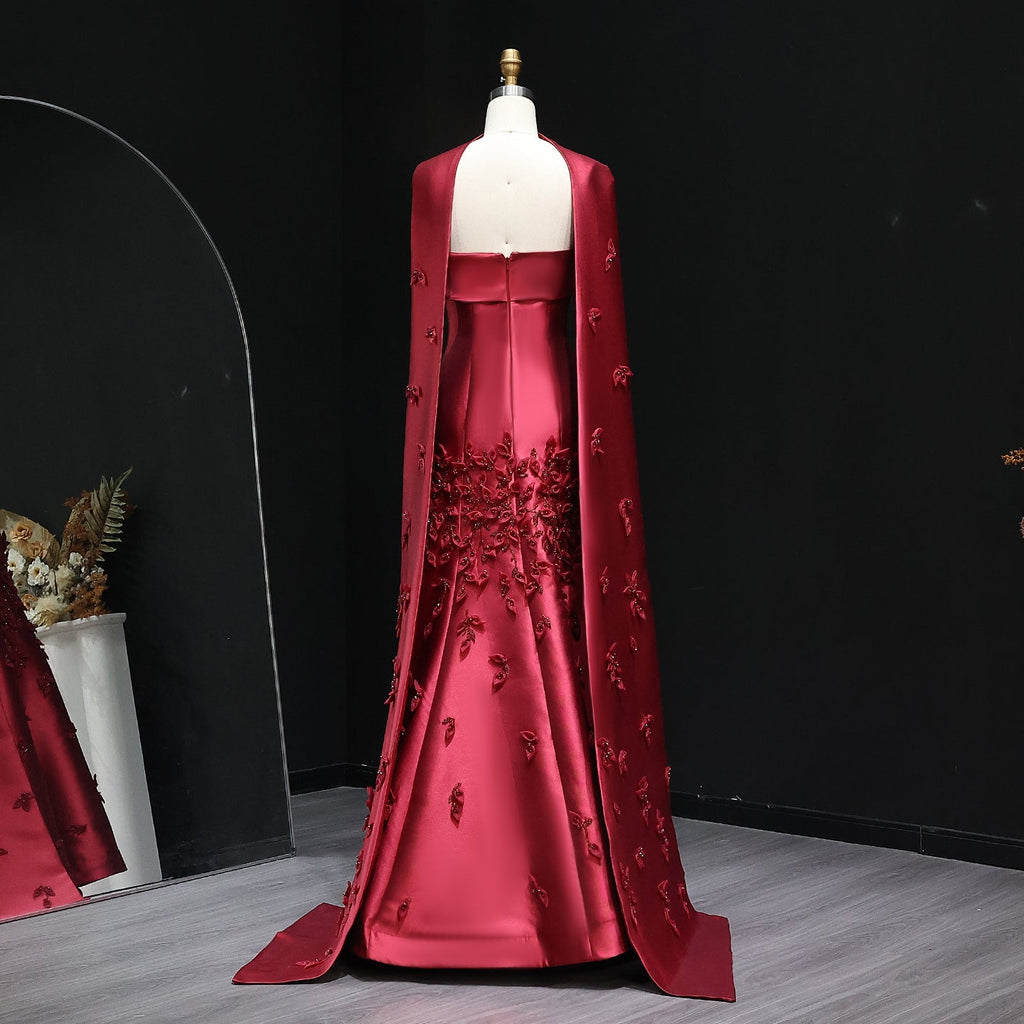 Luxury 3D Leaves Blush Pink Mermaid Evening Dress with Cape SS463