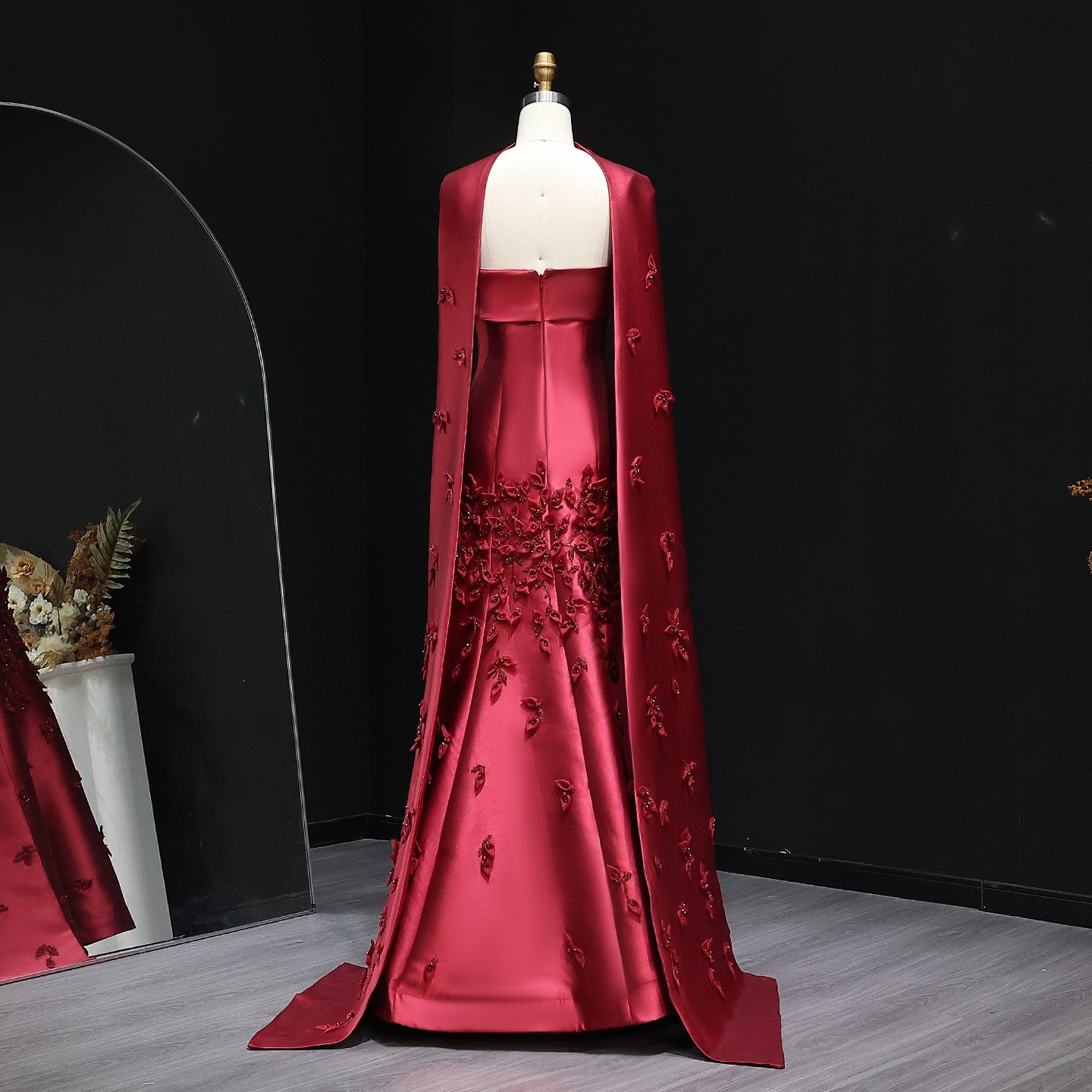 Luxury 3D Leaves Blush Pink Mermaid Evening Dress with Cape SS463