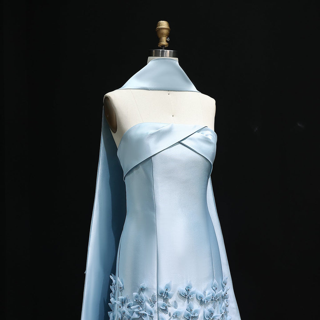 Luxury 3D Leaves Blush Pink Mermaid Evening Dress with Cape SS463