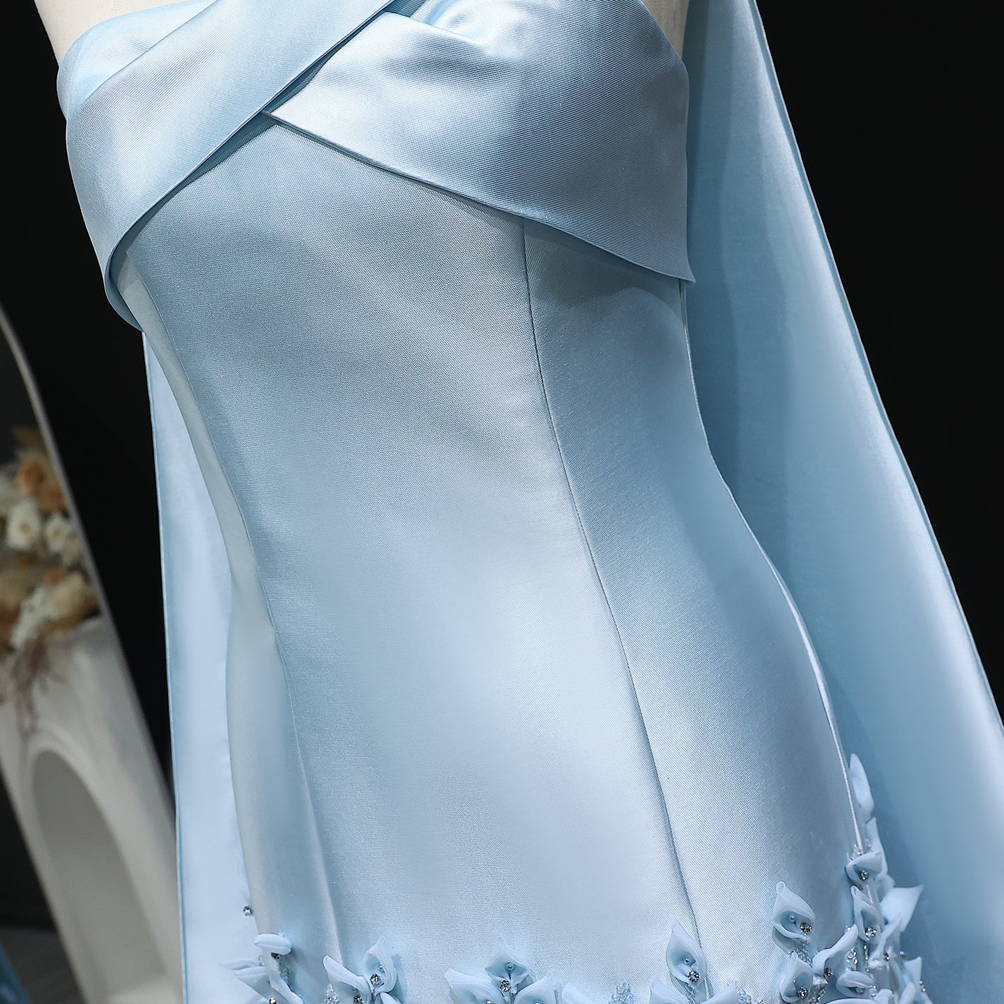 Luxury 3D Leaves Blush Pink Mermaid Evening Dress with Cape SS463