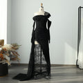Elegant Lace Black Dress with Gloves SF017