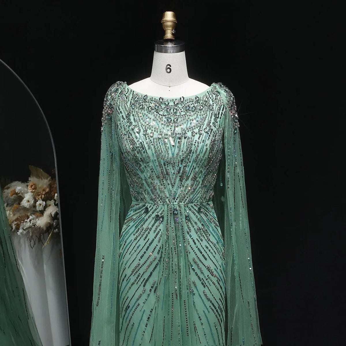 Luxury Crystal Lilac Evening Dress with Cape Sleeves SS549