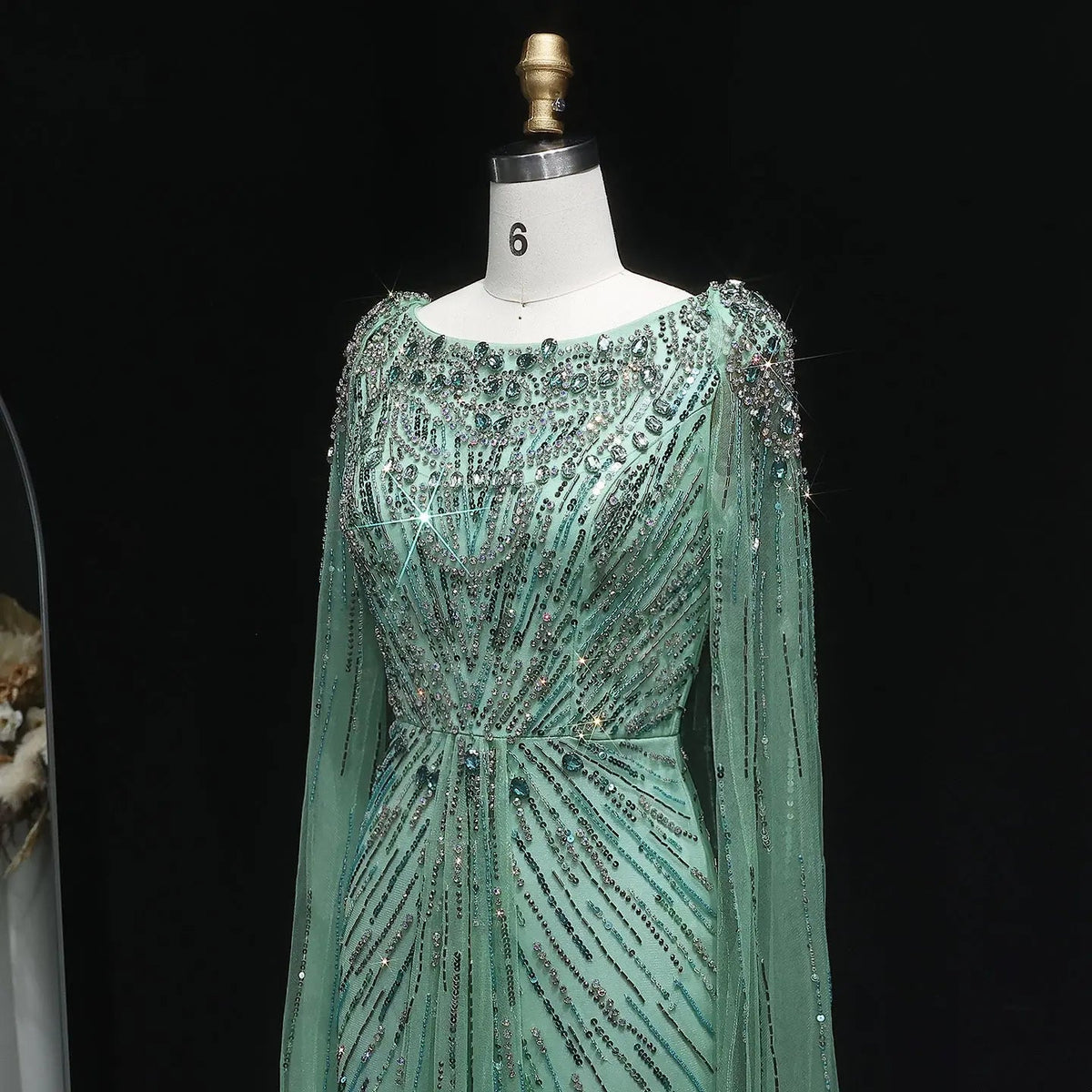Luxury Crystal Lilac Evening Dress with Cape Sleeves SS549
