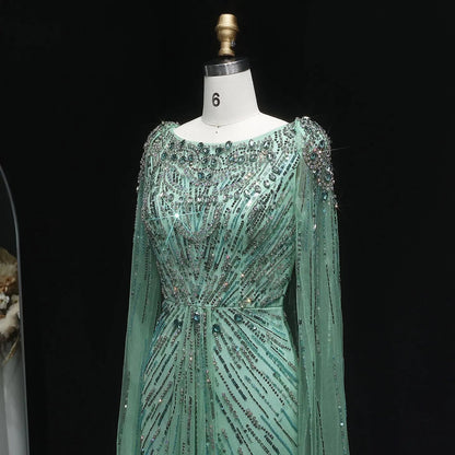 Luxury Crystal Lilac Evening Dress with Cape Sleeves SS549