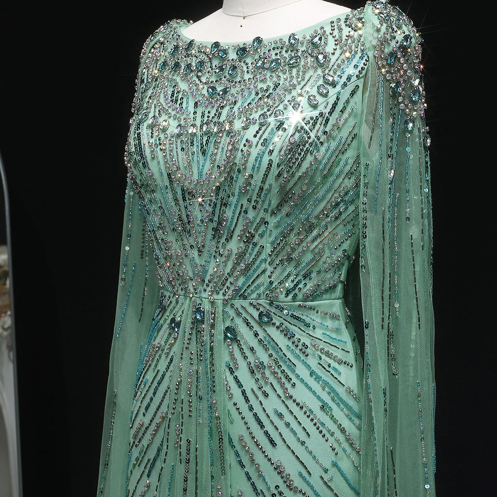 Luxury Crystal Lilac Evening Dress with Cape Sleeves SS549