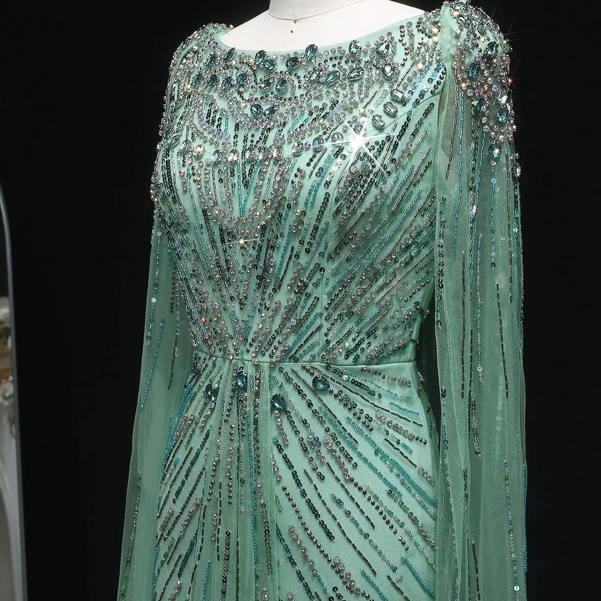 Luxury Crystal Lilac Evening Dress with Cape Sleeves SS549