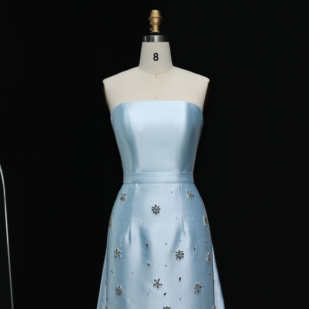 Luxury Blue Crystal Beaded Evening Dress with Overskirt XD013