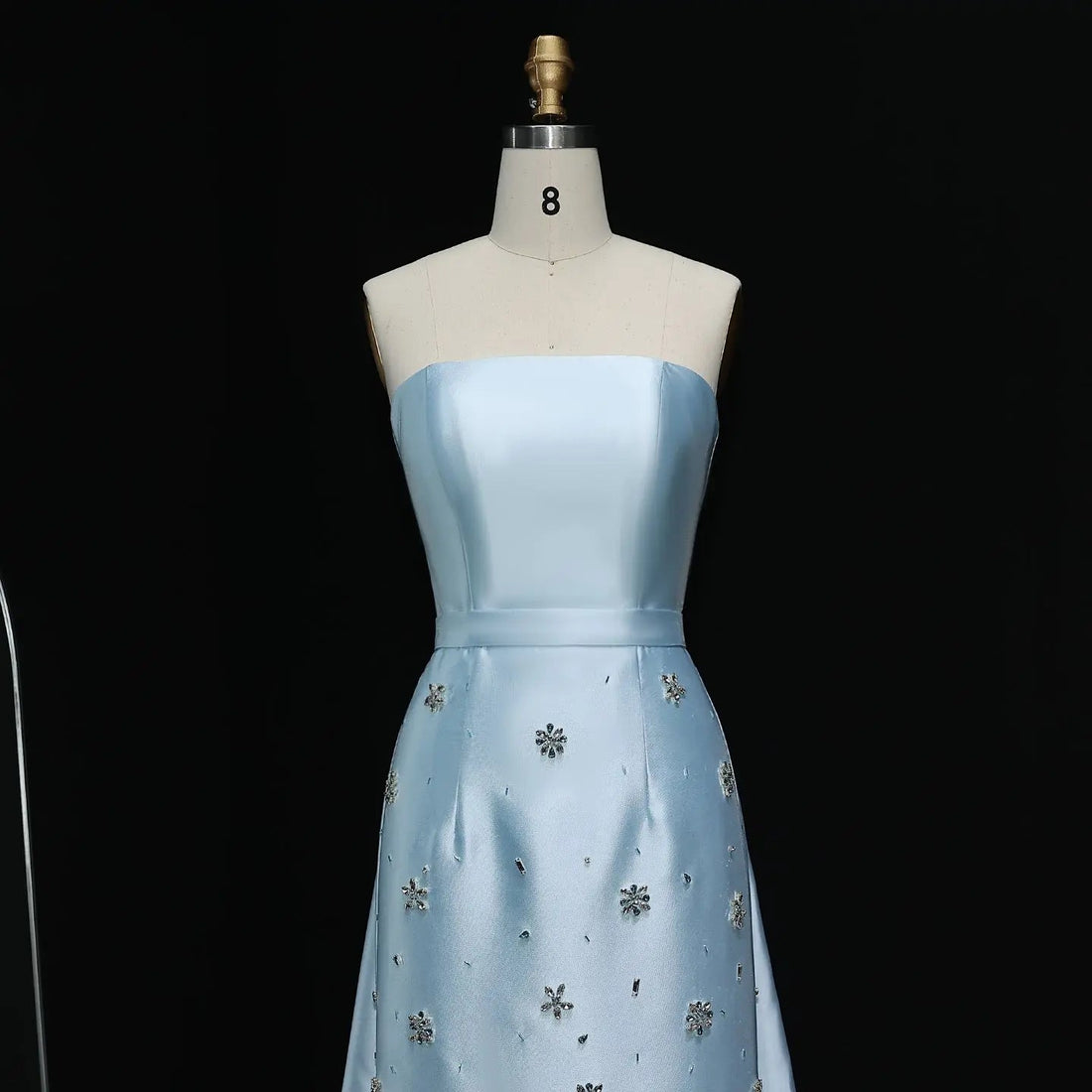 Luxury Blue Crystal Beaded Floral Evening Dress with Overskirt XD013
