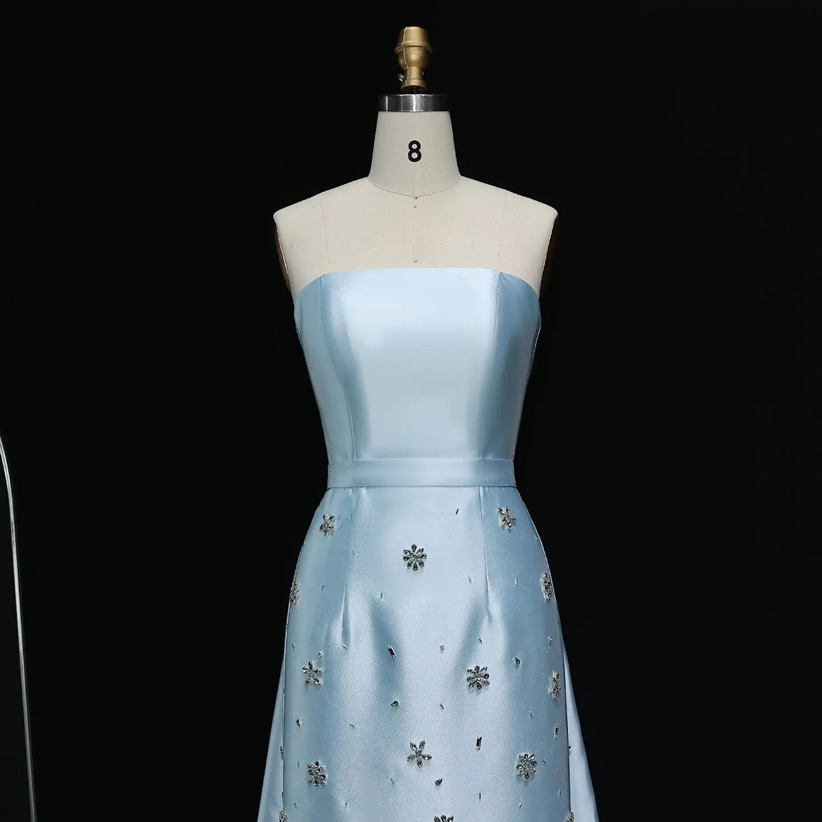 Luxury Blue Crystal Beaded Floral Evening Dress with Overskirt XD013