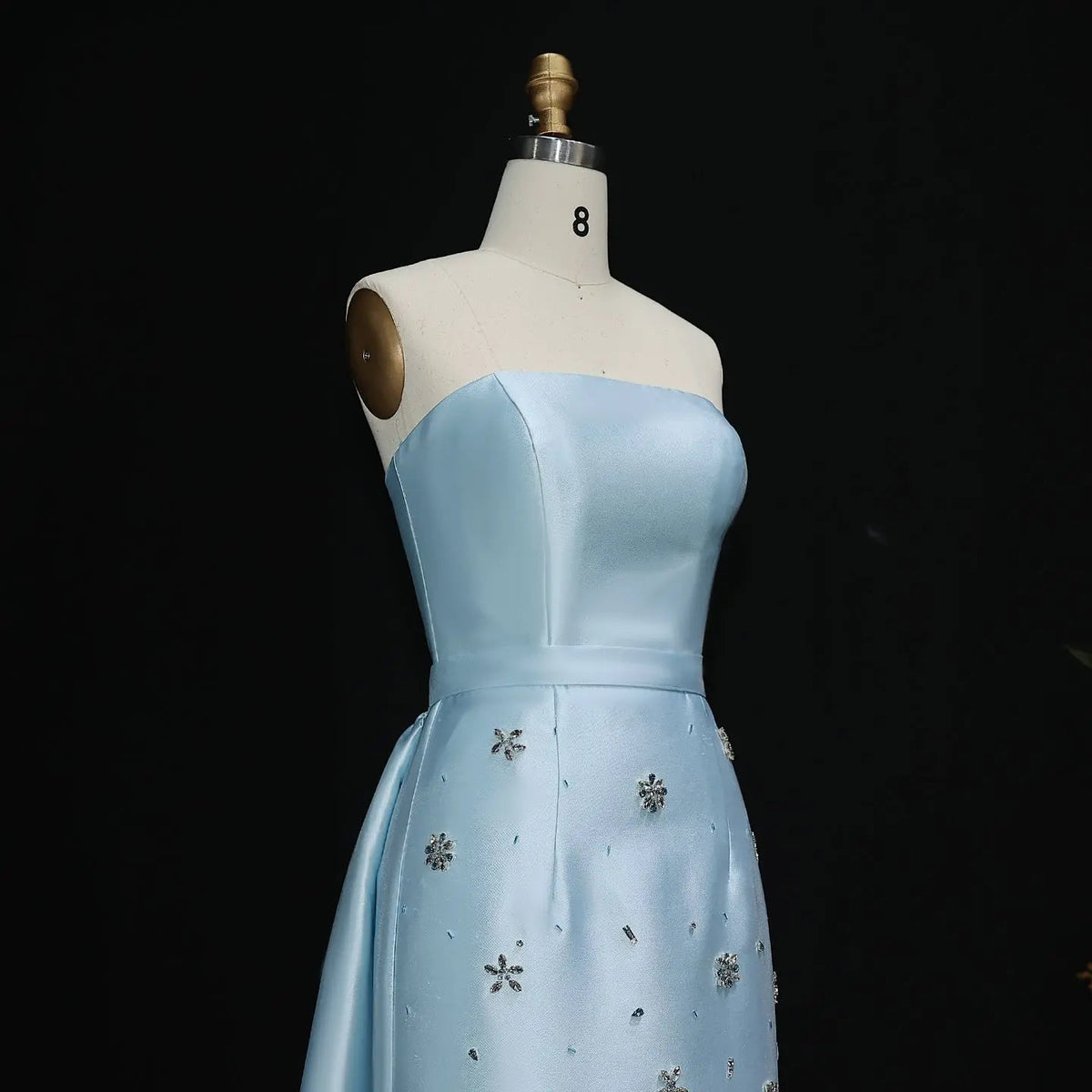 Luxury Blue Crystal Beaded Floral Evening Dress with Overskirt XD013