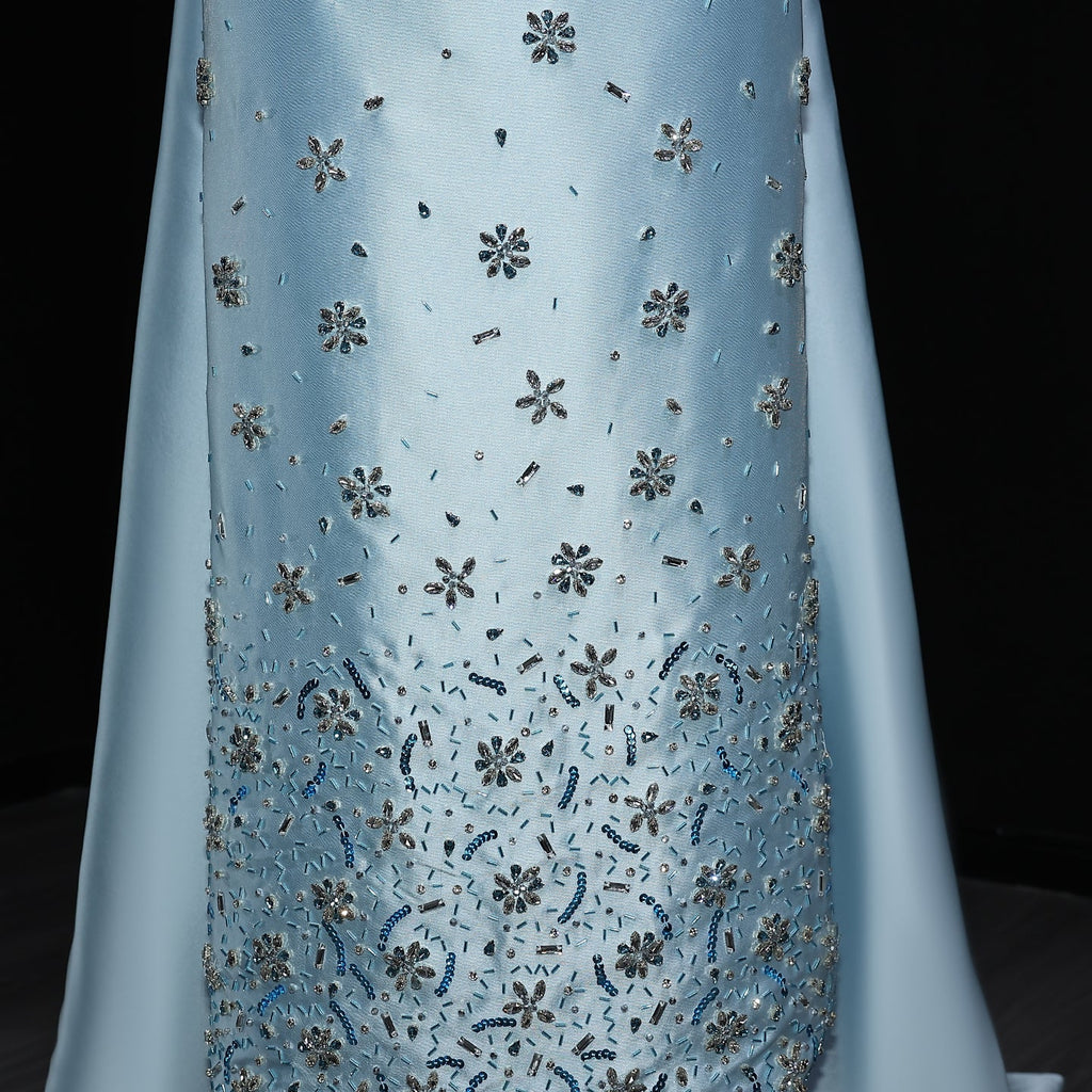 Luxury Blue Crystal Beaded Evening Dress with Overskirt XD013