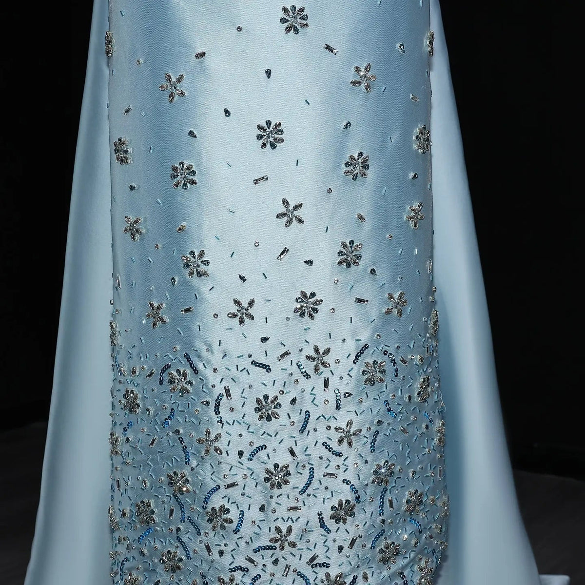 Luxury Blue Crystal Beaded Floral Evening Dress with Overskirt XD013