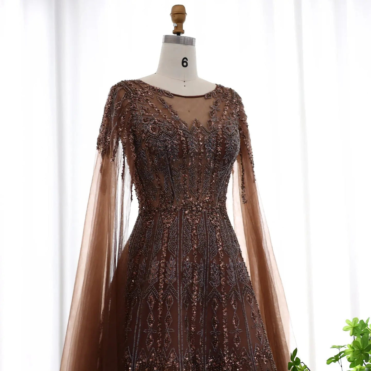 Luxury Blue Evening Dress with Cape Sleeves SS001