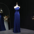 Elegant Navy Blue One Shoulder Form Evening Dress with Pleats SF214