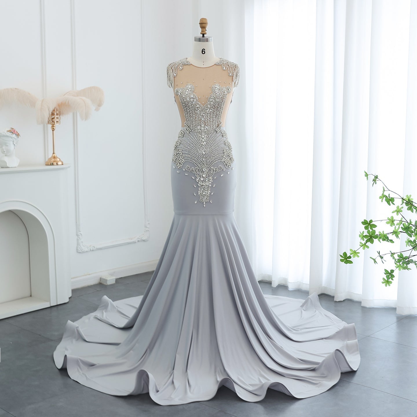 Luxury Crystal Royal Blue Mermaid Prom Dresses with Train RM057