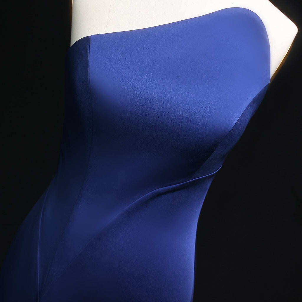 Elegant Navy Blue One Shoulder Form Evening Dress with Pleats SF214