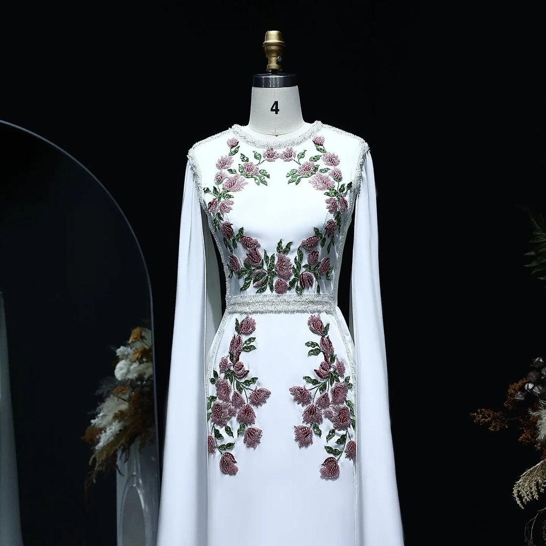 Luxury Embroidered Black Evening Dress with Cape Sleeves SS487
